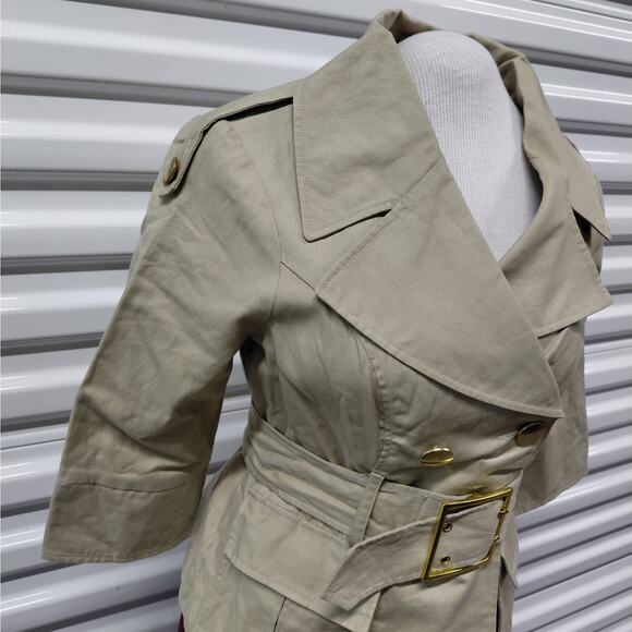 Blanc Noir Womens Cropped Linen Safari Trench Coat Size Small Beige Jacket NWT - Picture 4 of 11